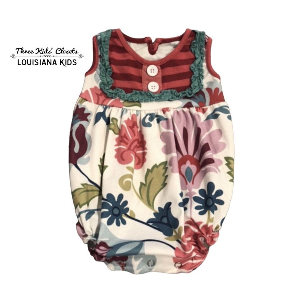 Persnickety 6-12m Floral & Stripes Bubble Romper